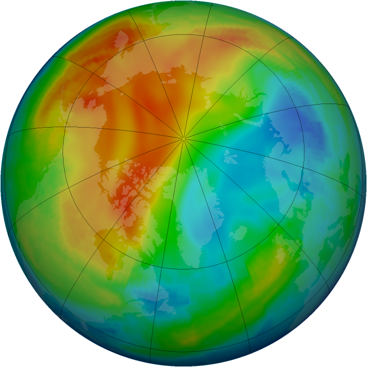 Arctic ozone map for 25 December 1997